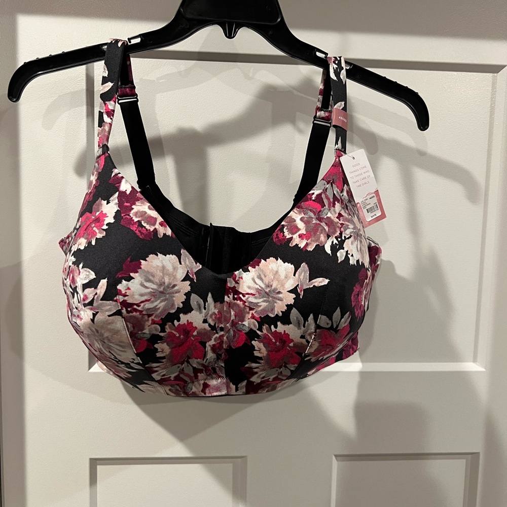 Cacique Floral Print Bra in Black and Pink